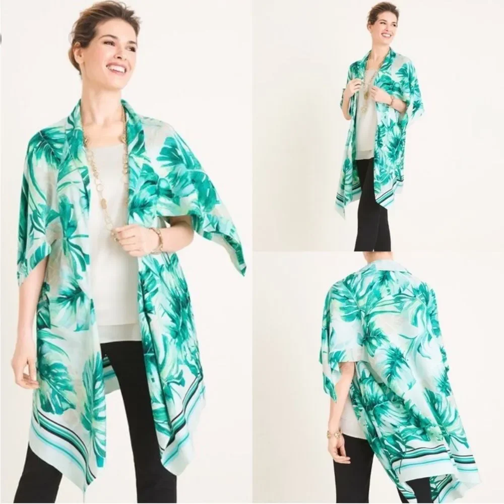 Chico's Black Label Palm Print Kimono XL